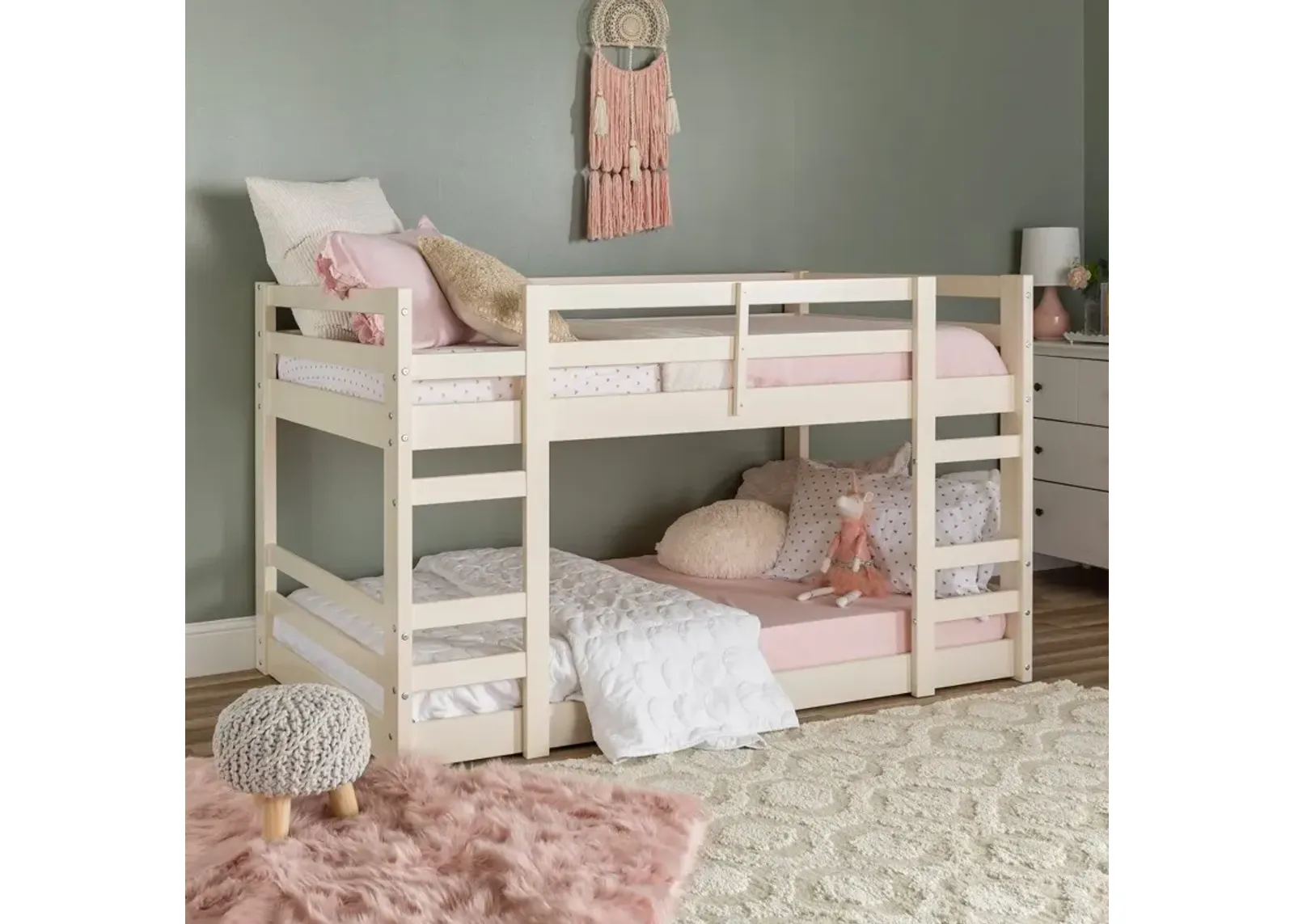 White Low Twin-over-Twin Bunk Bed - Walker Edison