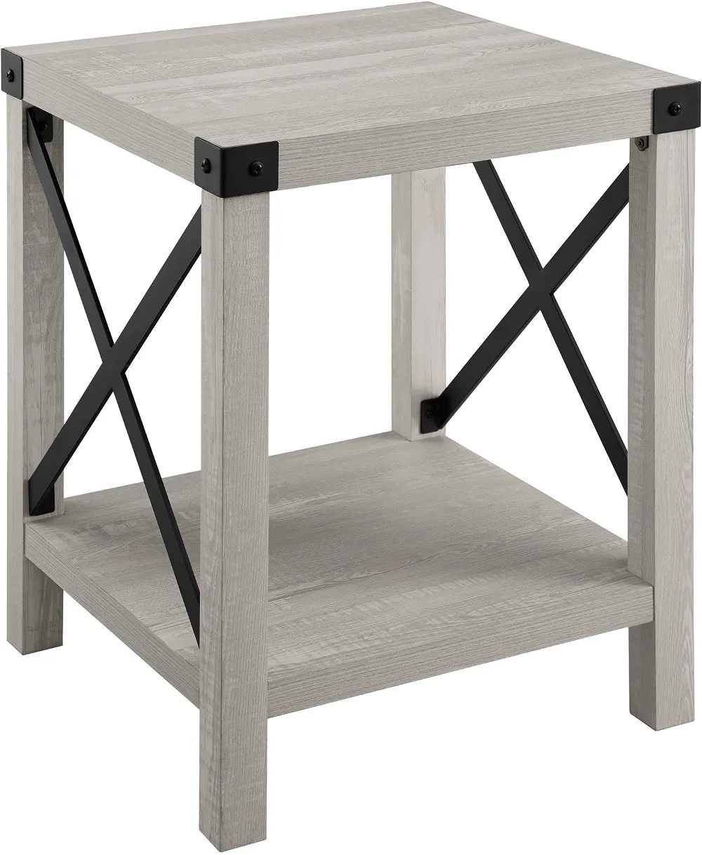 Metal X Stone Gray Modern Farmhouse End Table - Walker Edison