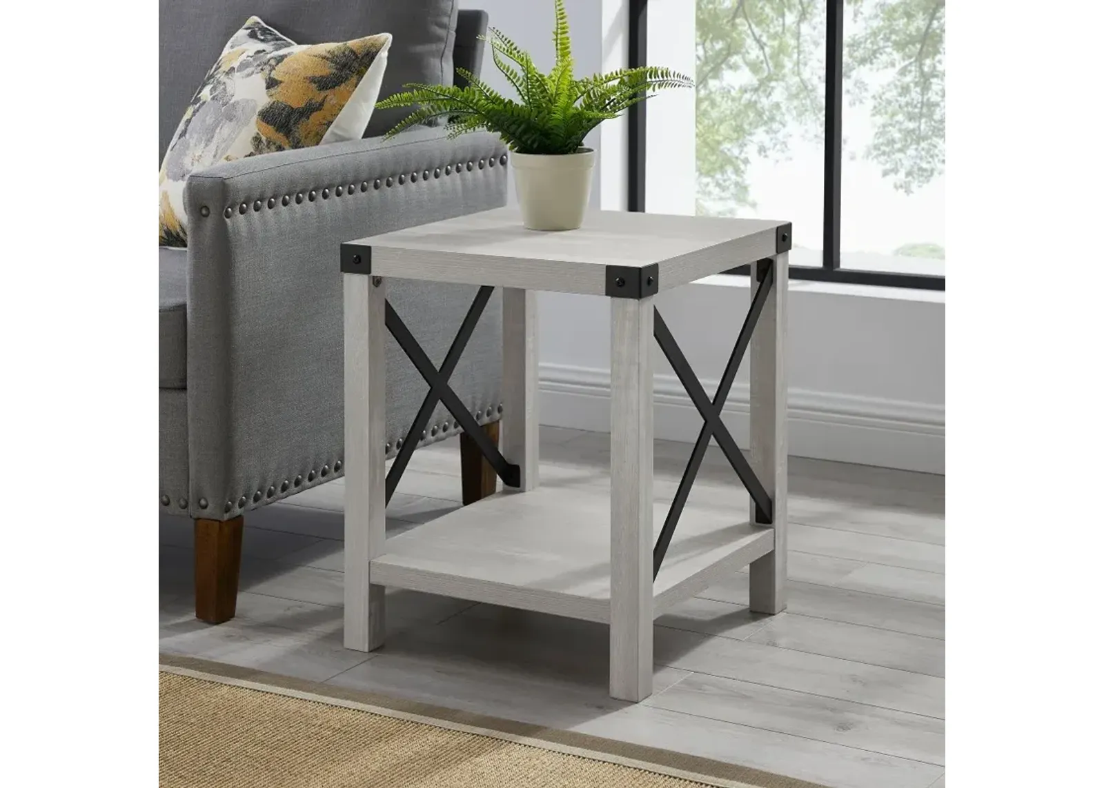 Metal X Stone Gray Modern Farmhouse End Table - Walker Edison