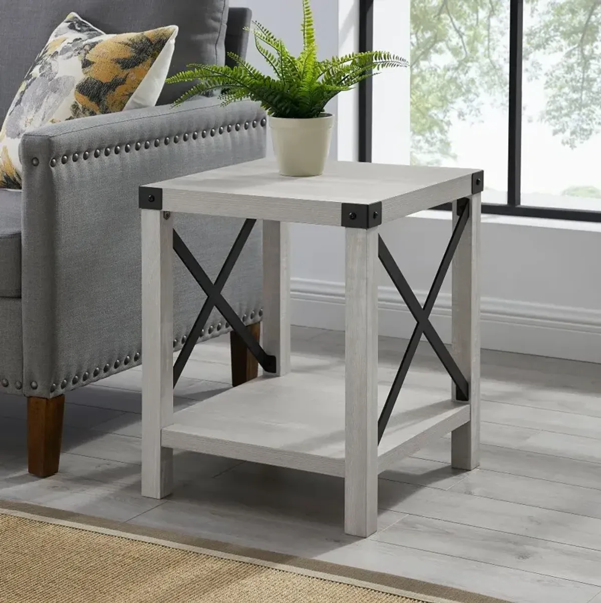 Metal X Stone Gray Modern Farmhouse End Table - Walker Edison