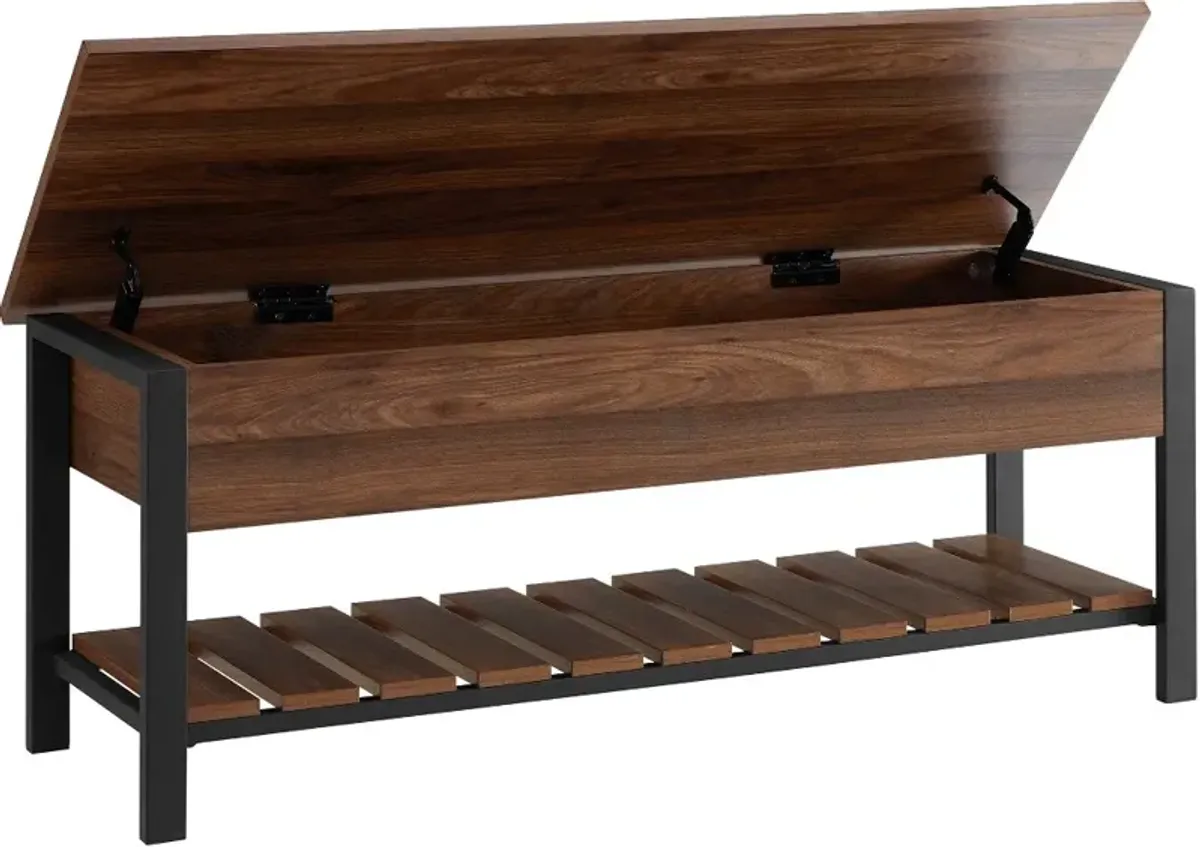 Open-Top Walnut Storage Bench with Shoe Shelf - Walker Edison