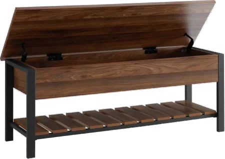 Open-Top Walnut Storage Bench with Shoe Shelf - Walker Edison