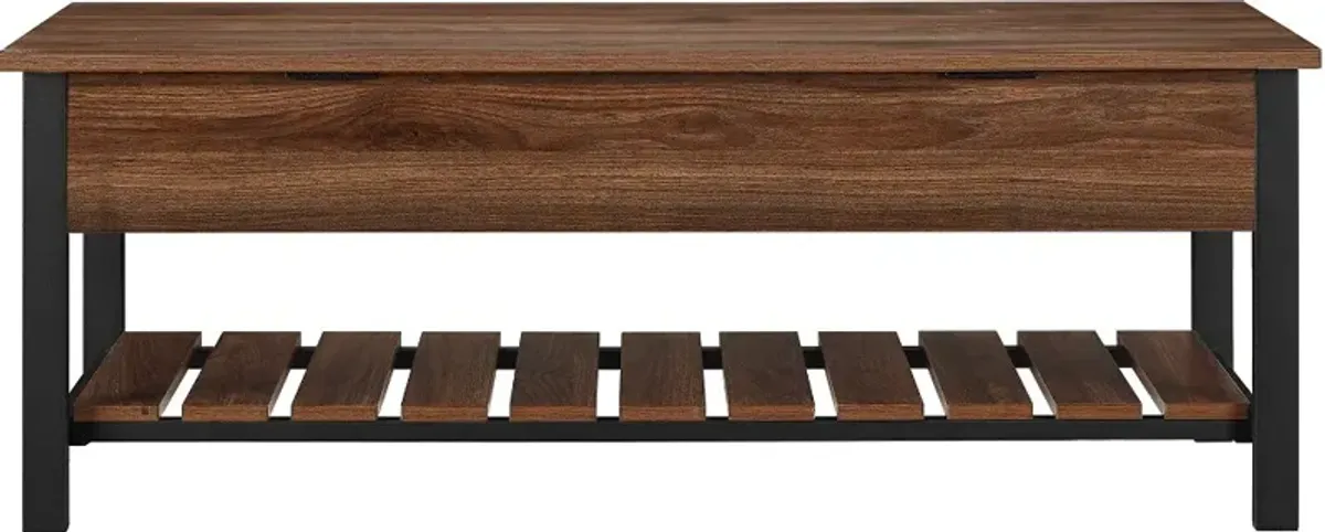 Open-Top Walnut Storage Bench with Shoe Shelf - Walker Edison