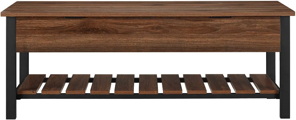 Open-Top Walnut Storage Bench with Shoe Shelf - Walker Edison