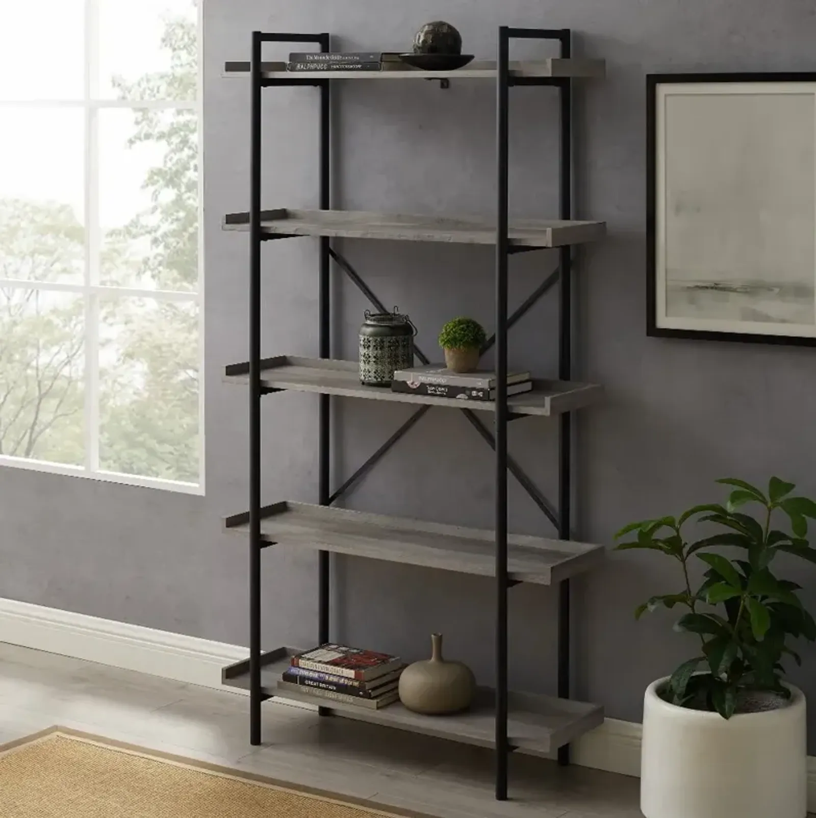 68" Grey Metal Bookcase - Walker Edison