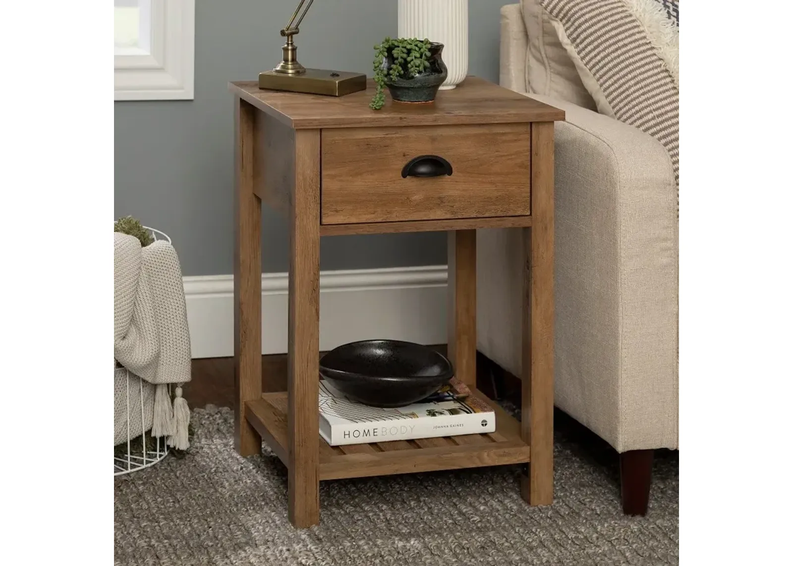 Connor Barnwood Single Drawer Side Table - Walker Edison