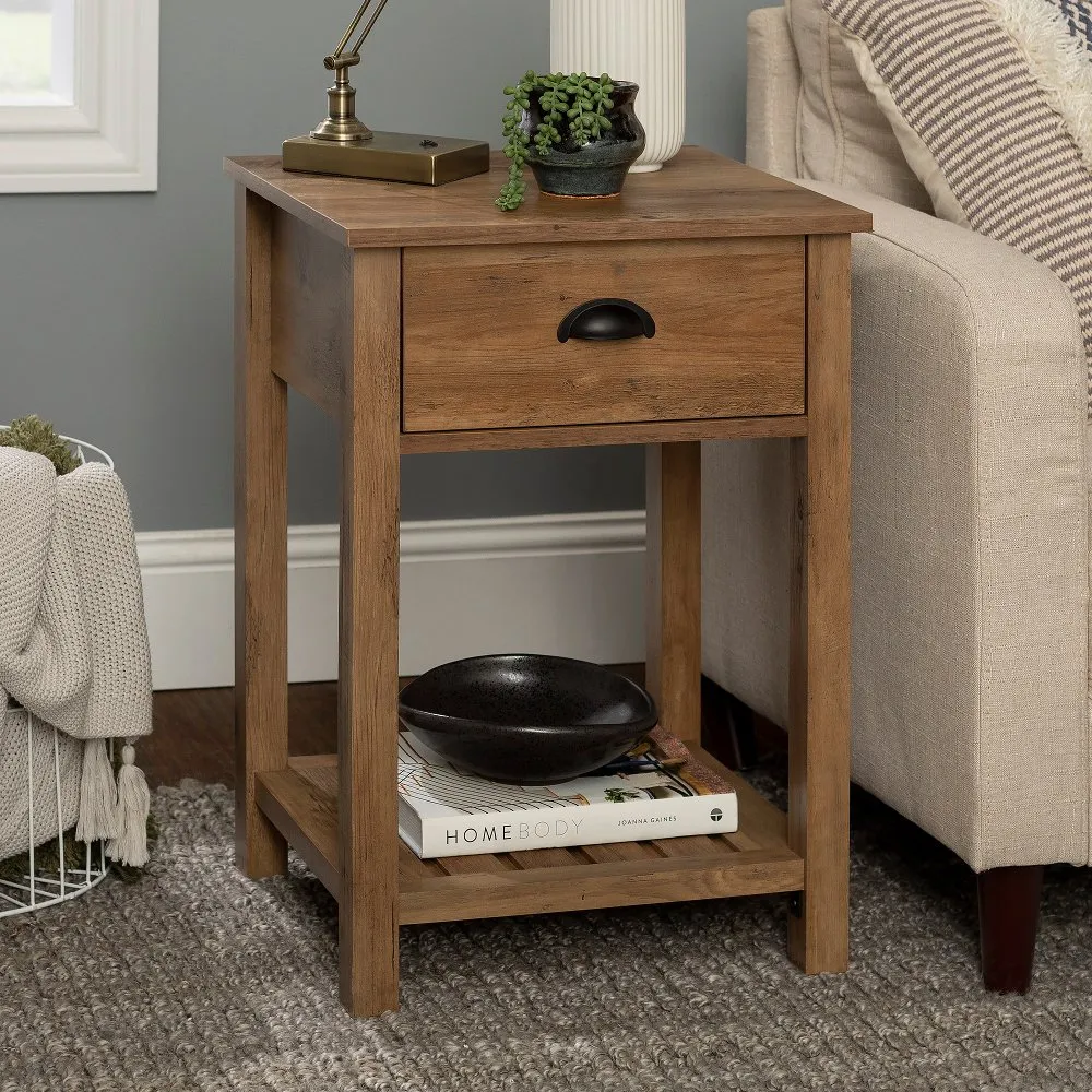 Connor Barnwood Single Drawer Side Table - Walker Edison