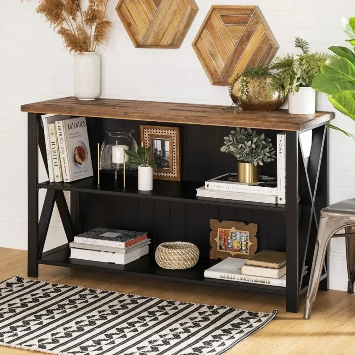 Efron Black and Wood 52 Inch Storage Console