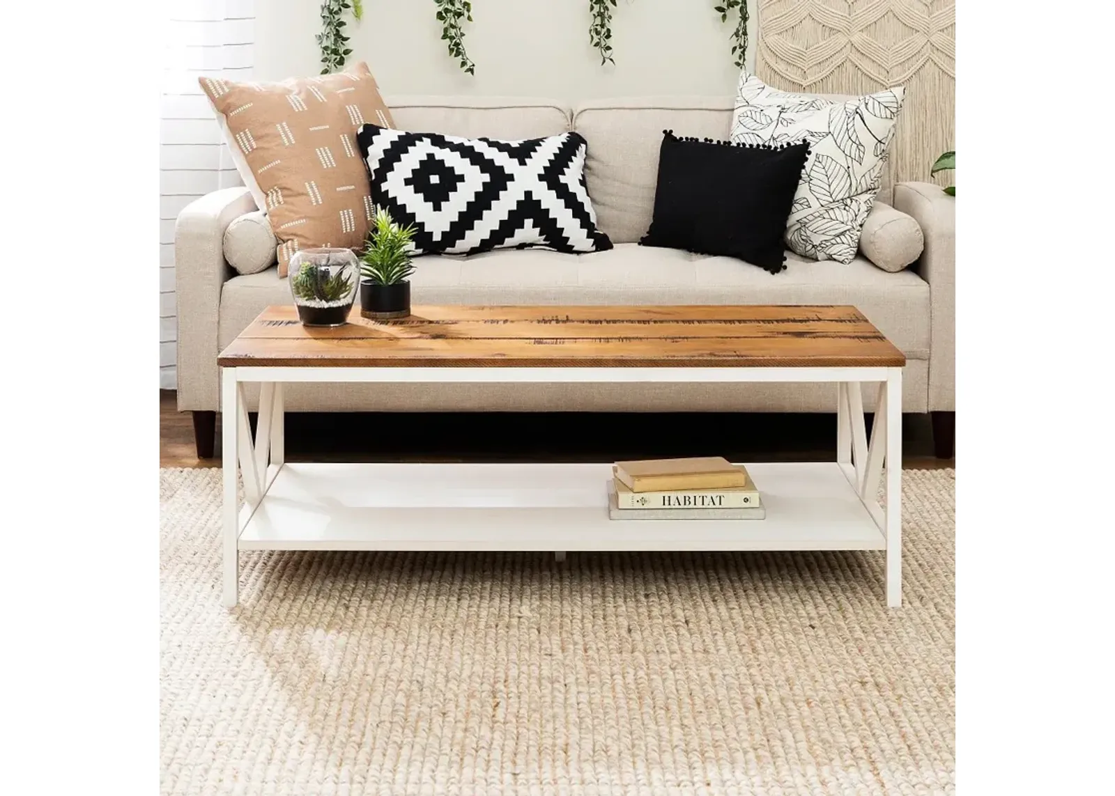 Natalee White Wash Distressed Farmhouse Coffee Table - Walker Edison