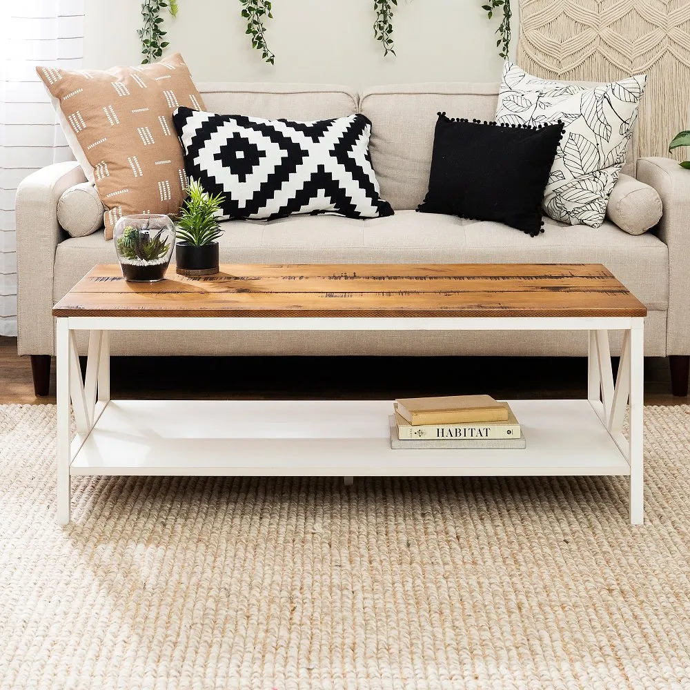 Natalee White Wash Distressed Farmhouse Coffee Table - Walker Edison