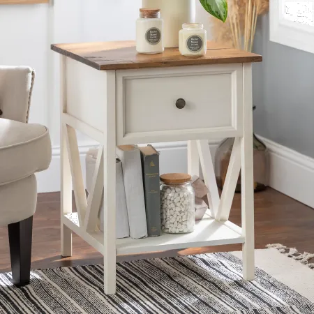 Natalee White Wash and Natural Wood Side Table - Walker Edison