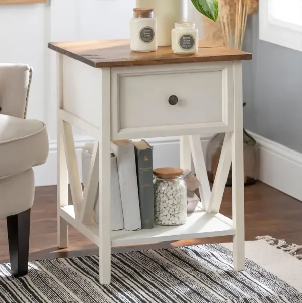 Natalee White Wash and Natural Wood Side Table - Walker Edison
