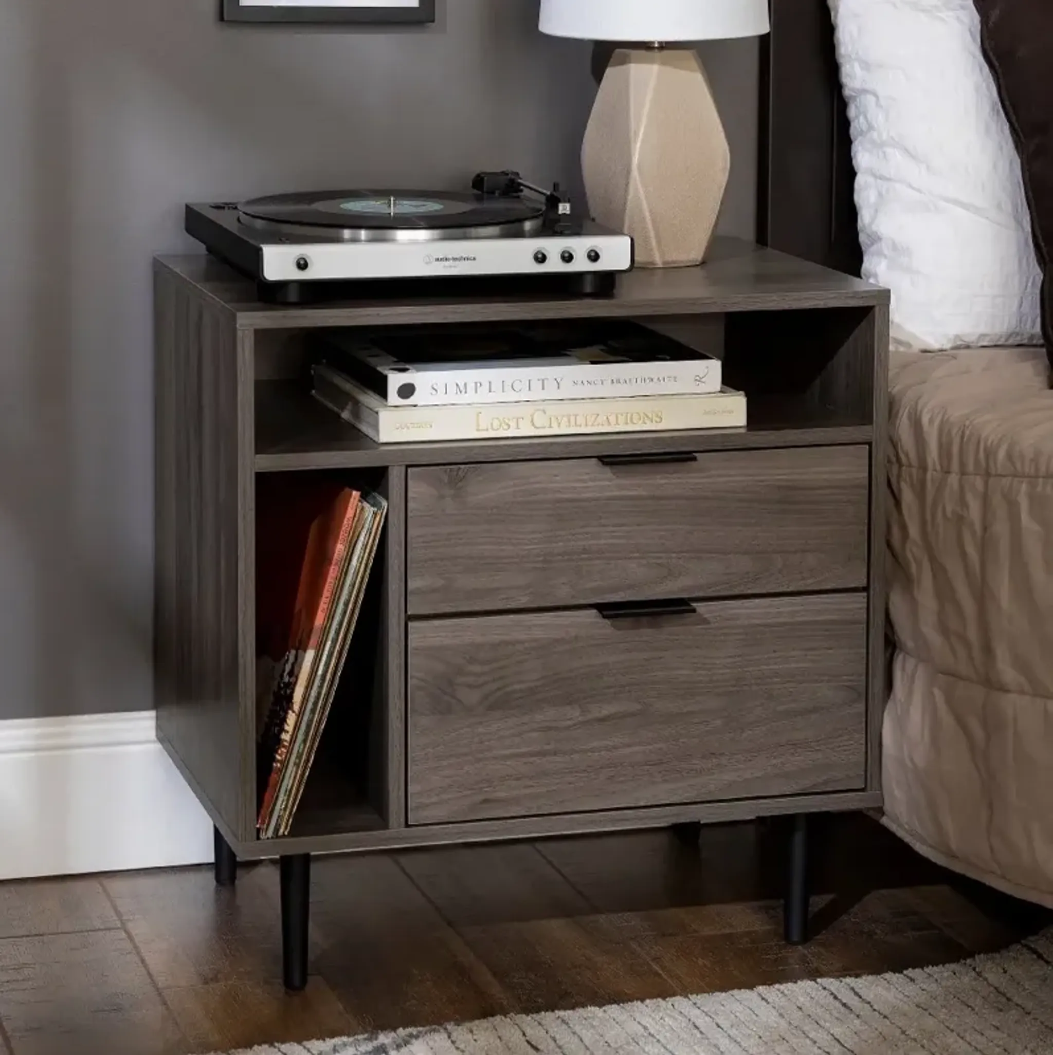 Lincoln Slate Gray Modern Storage Side Table Walker Edison Rc Willey ...