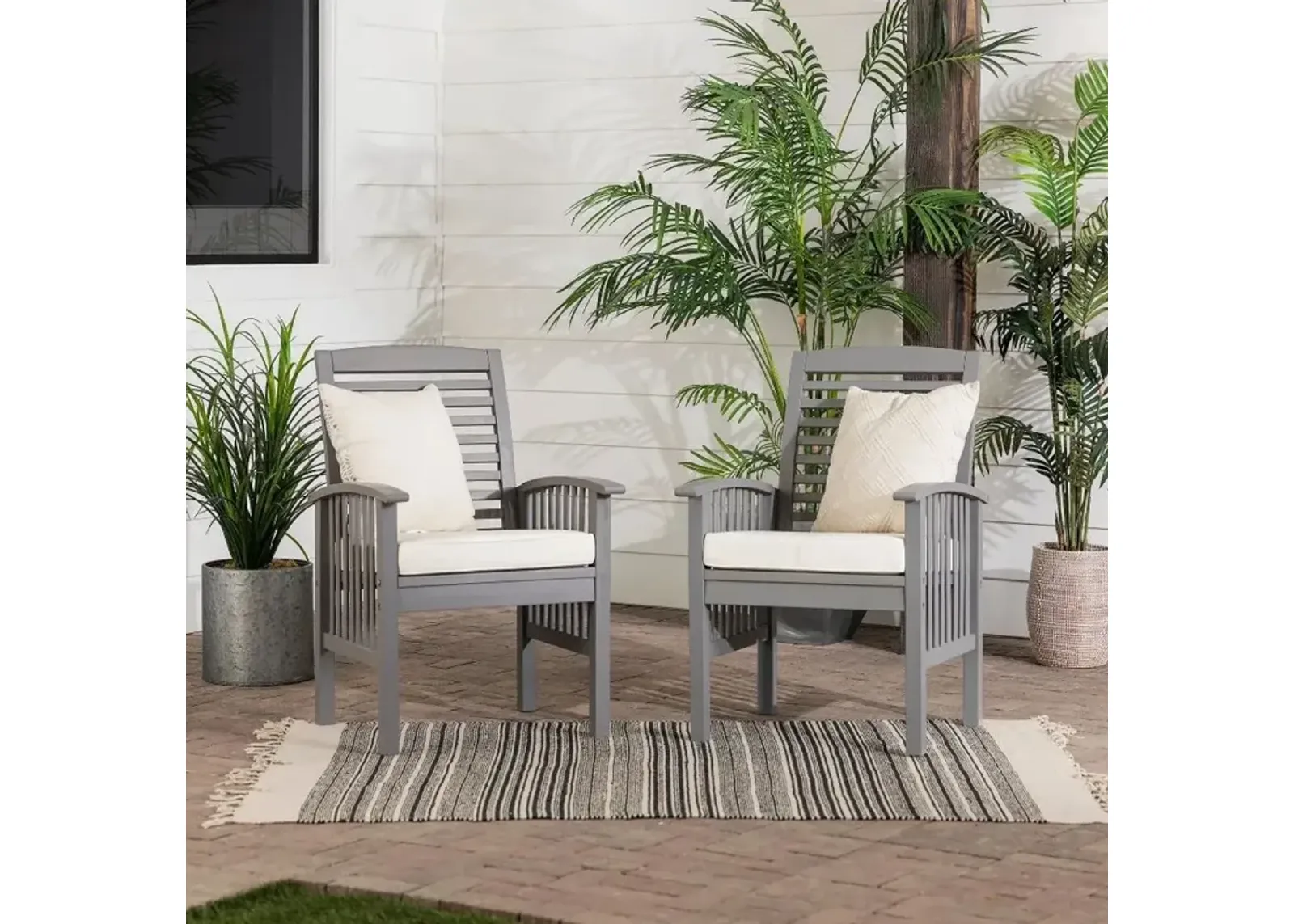 Midland Gray Patio Chairs with Cushions, Set of 2 - Walker Edison