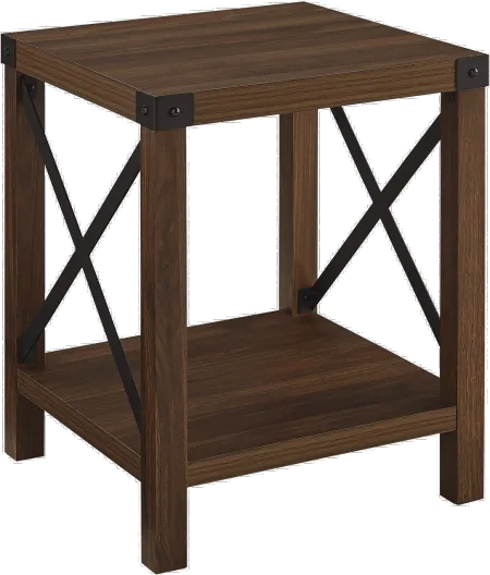 Metal X Dark Walnut Wood Side Table - Walker Edison