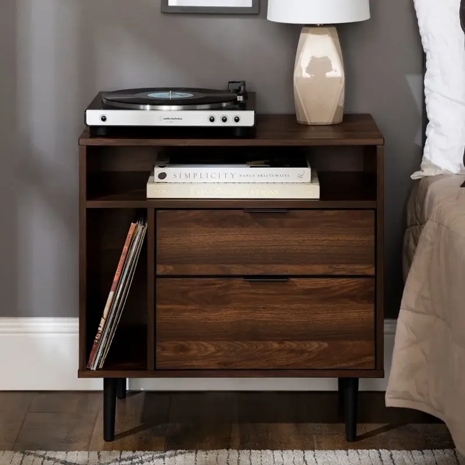 Lincoln Dark Walnut Modern Storage Side Table - Walker Edison