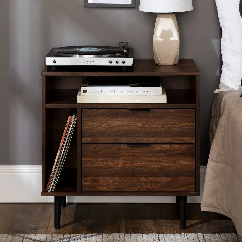 Lincoln Dark Walnut Modern Storage Side Table - Walker Edison