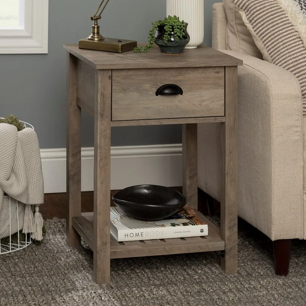 Connor Gray Wash Single Drawer Side Table - Walker Edison