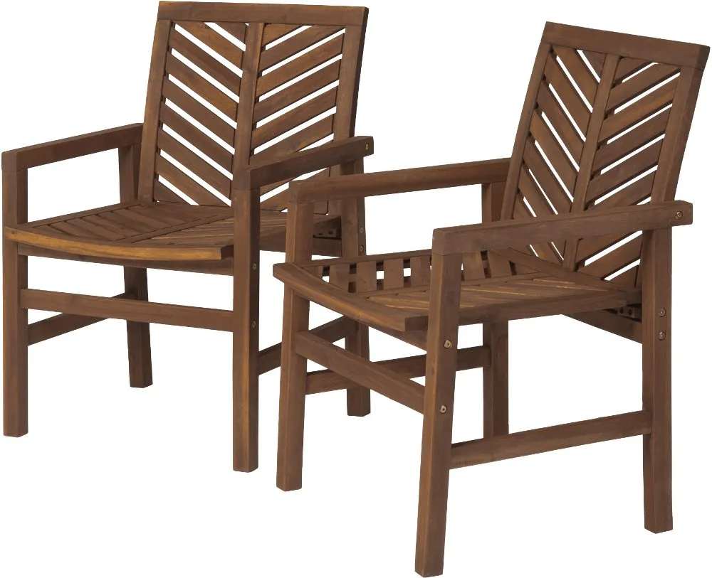 Vincent Dark Brown Patio Wood Chairs, Set of 2 - Walker Edison