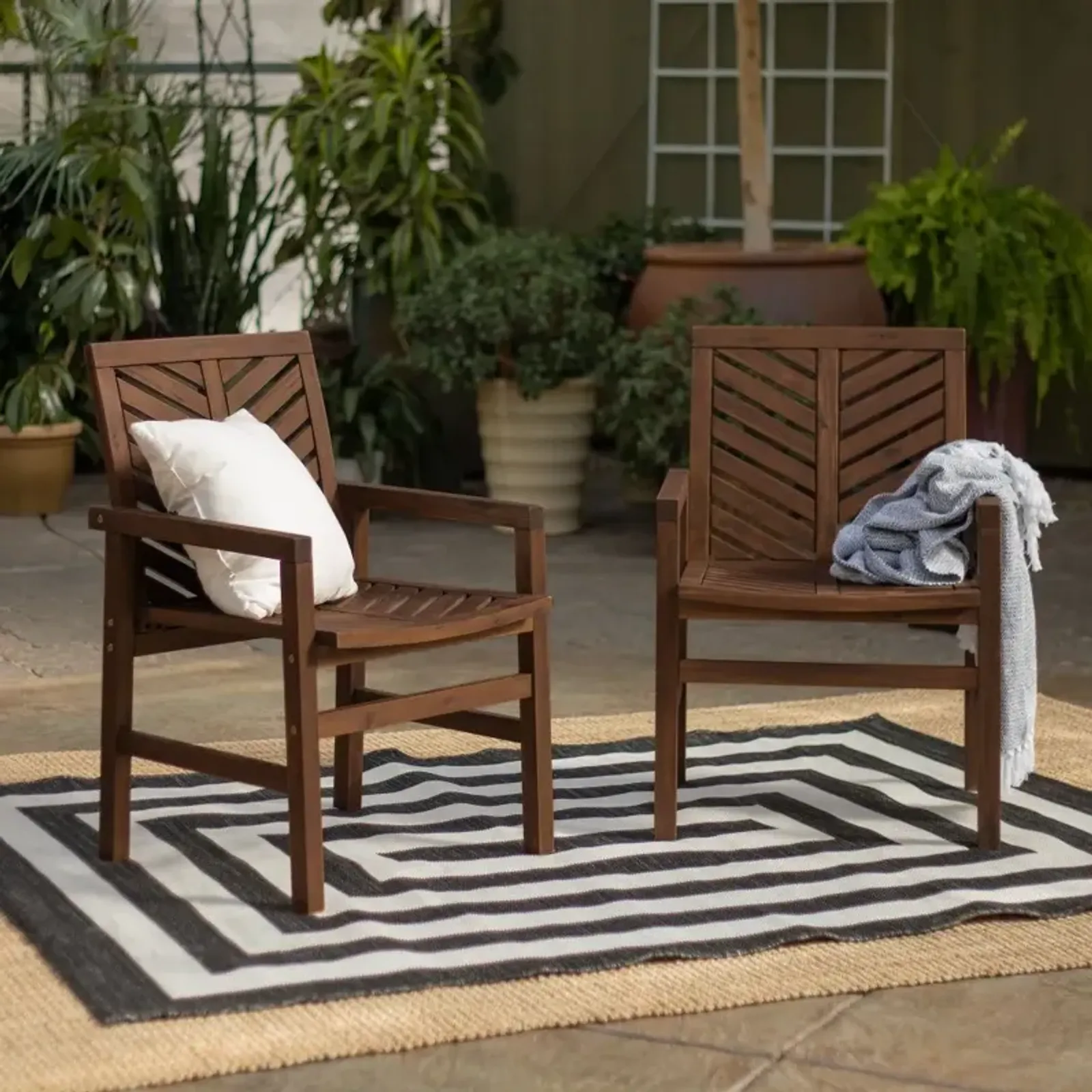 Vincent Dark Brown Patio Wood Chairs, Set of 2 - Walker Edison