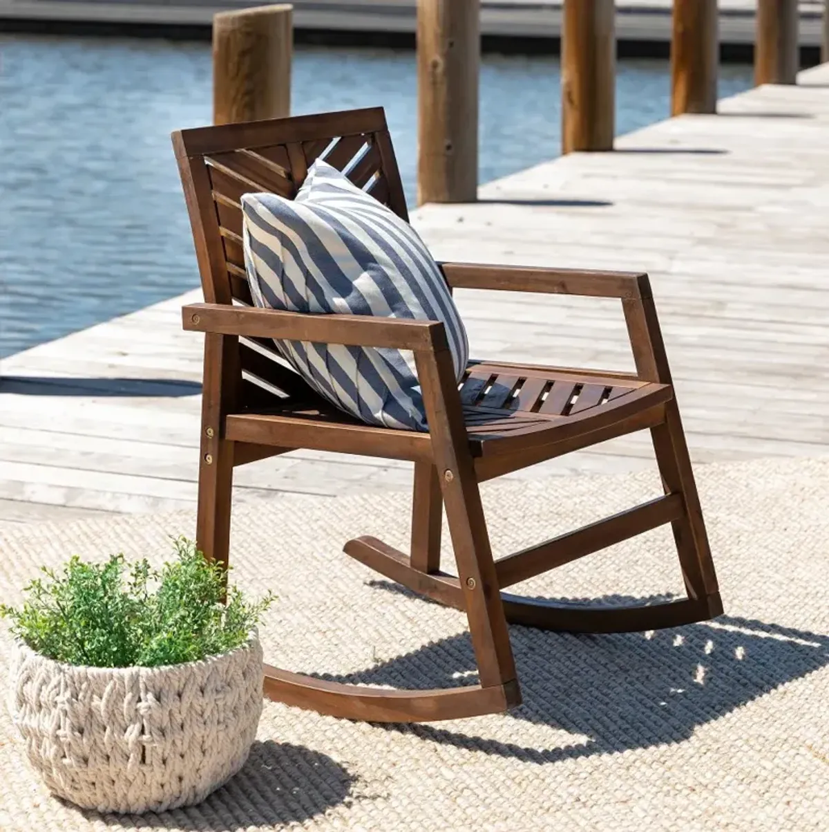 Vincent Dark Brown Chevron Rocking Chair - Walker Edison