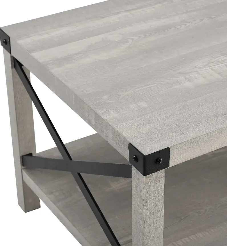 Metal X Stone Gray Farmhouse Coffee Table - Walker Edison