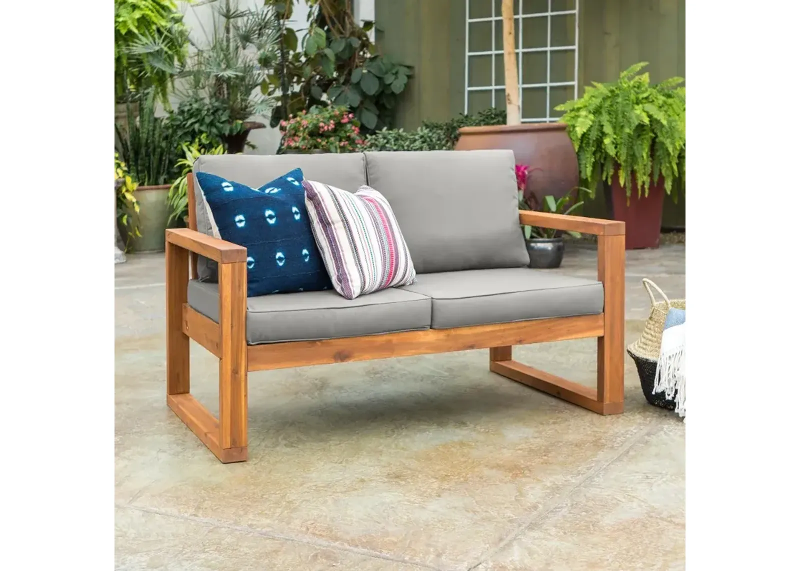 Hudson Brown Modern Patio Loveseat - Walker Edison