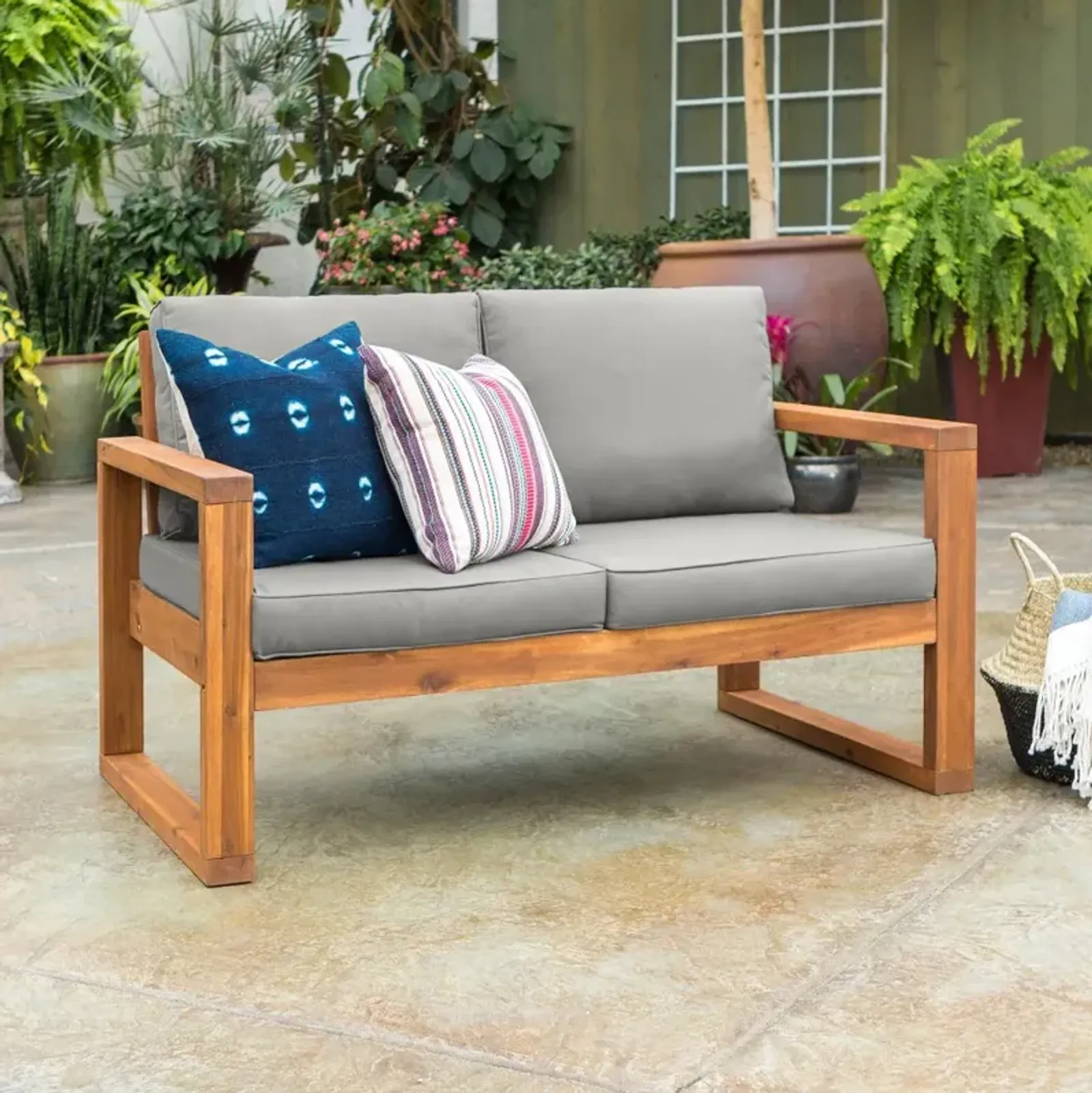 Hudson Brown Modern Patio Loveseat - Walker Edison