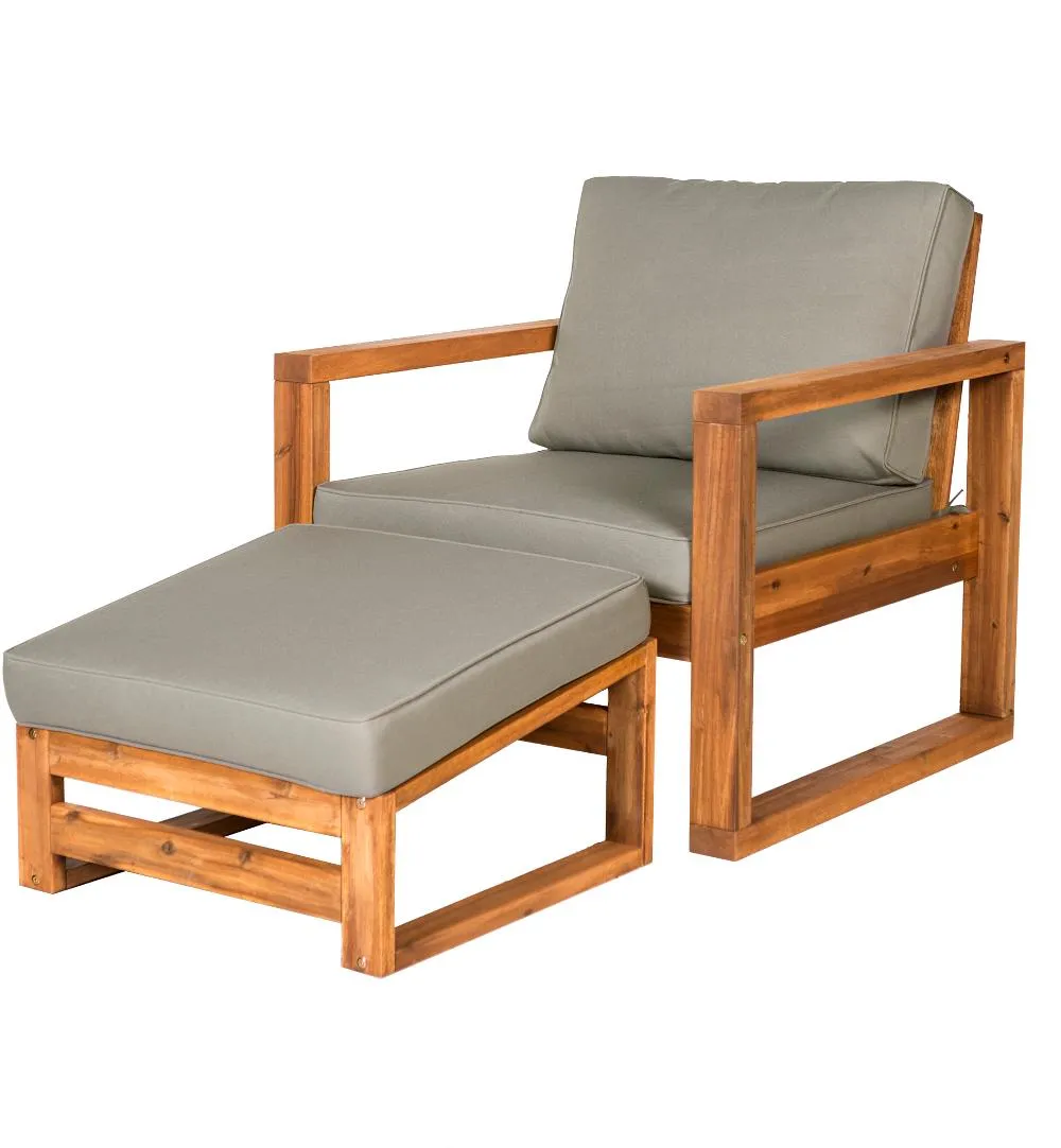 Hudson Brown Modern Patio Chair and Ottoman - Walker Edison