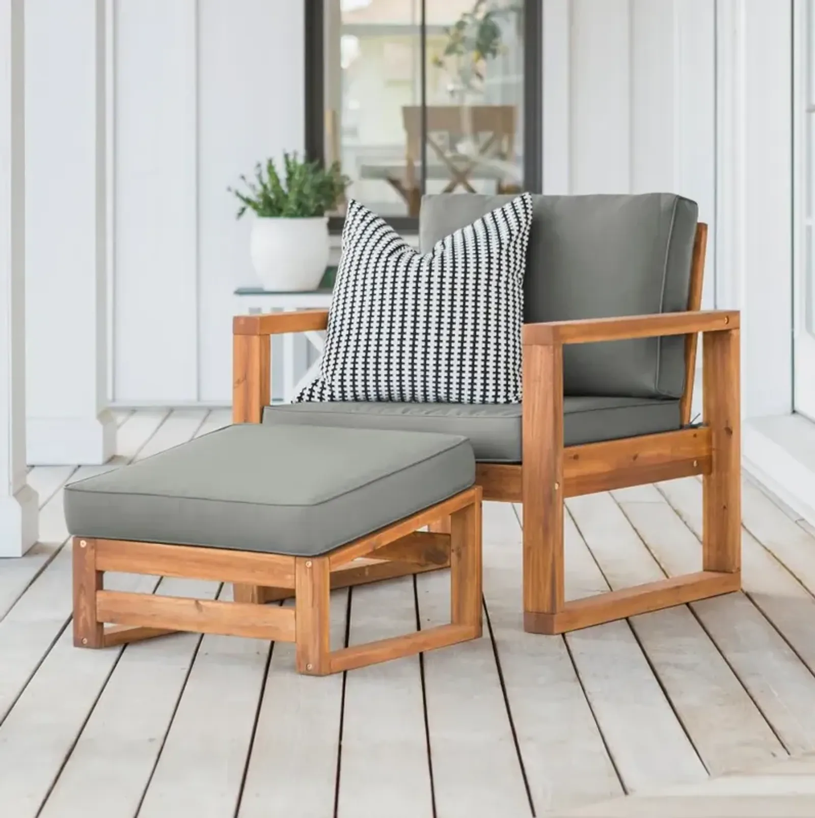 Hudson Brown Modern Patio Chair and Ottoman - Walker Edison