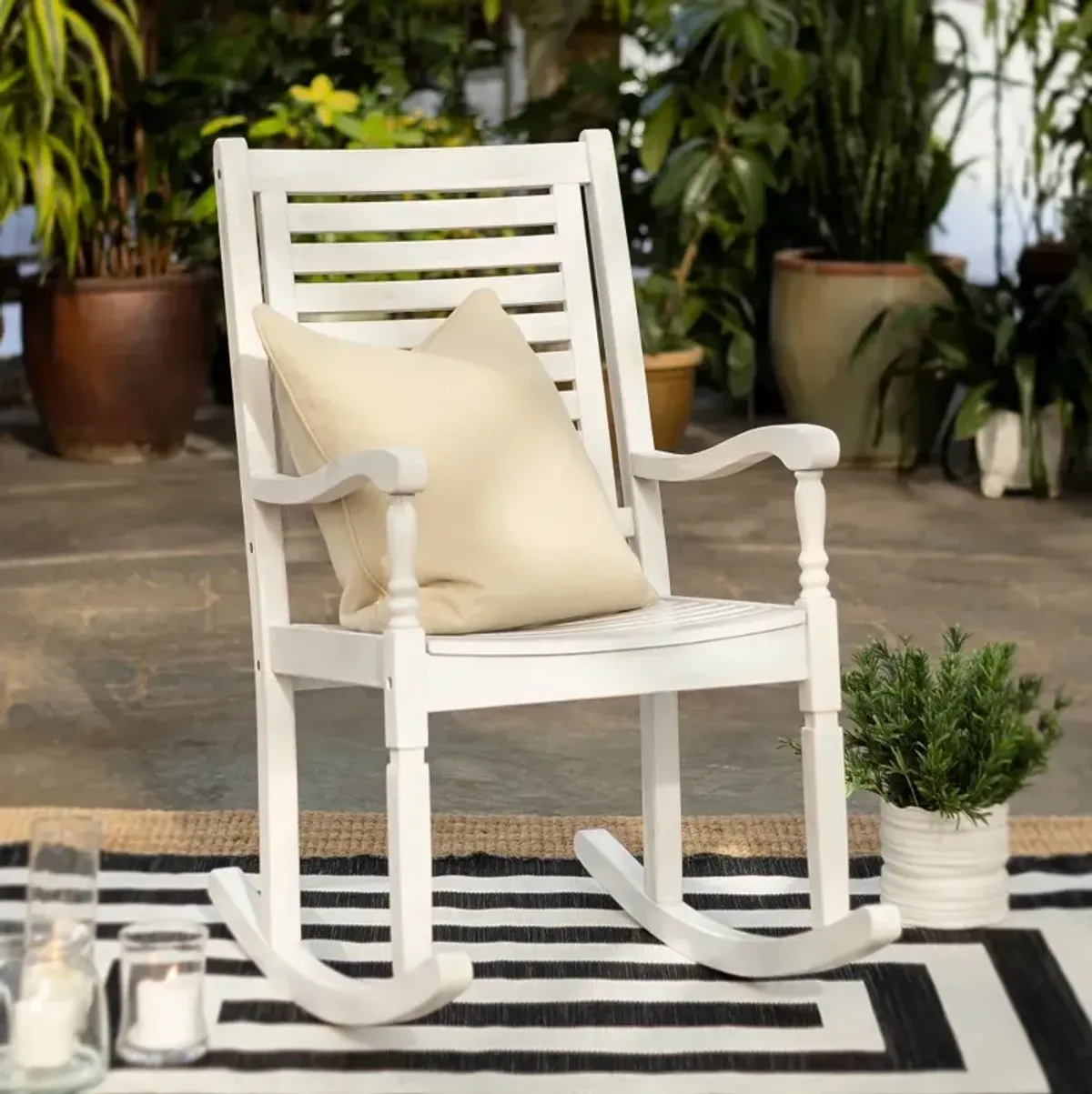 Midland White Wash Patio Wood Rocking Chair - Walker Edison