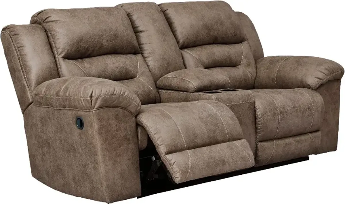 Stoneland Brown Reclining Loveseat with Console