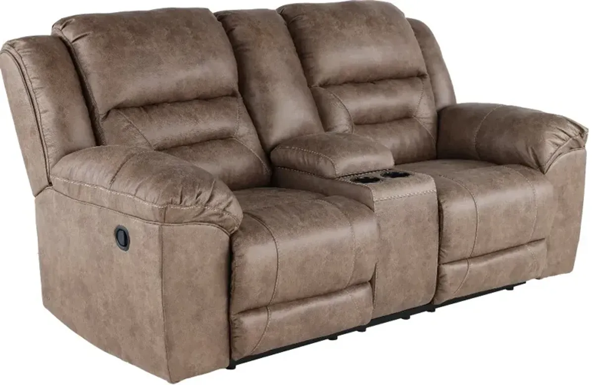 Stoneland Brown Reclining Loveseat with Console