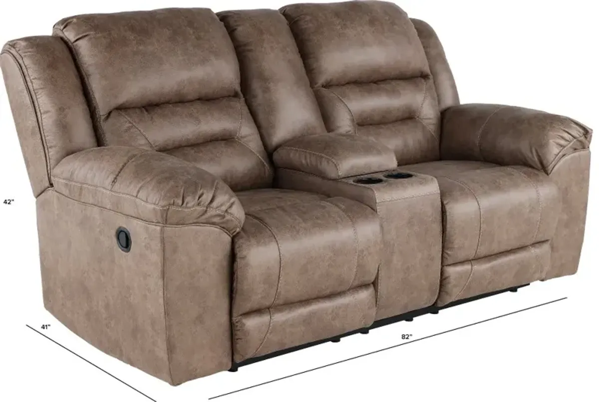 Stoneland Brown Reclining Loveseat with Console