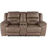 Stoneland Brown Reclining Loveseat with Console