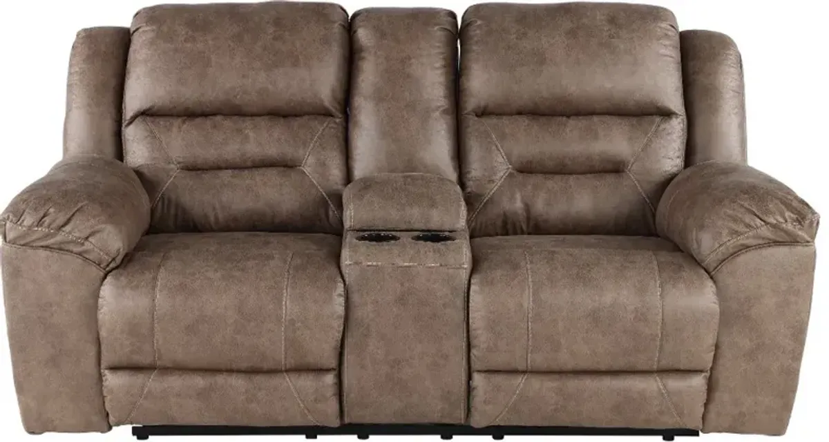 Stoneland Brown Reclining Loveseat with Console