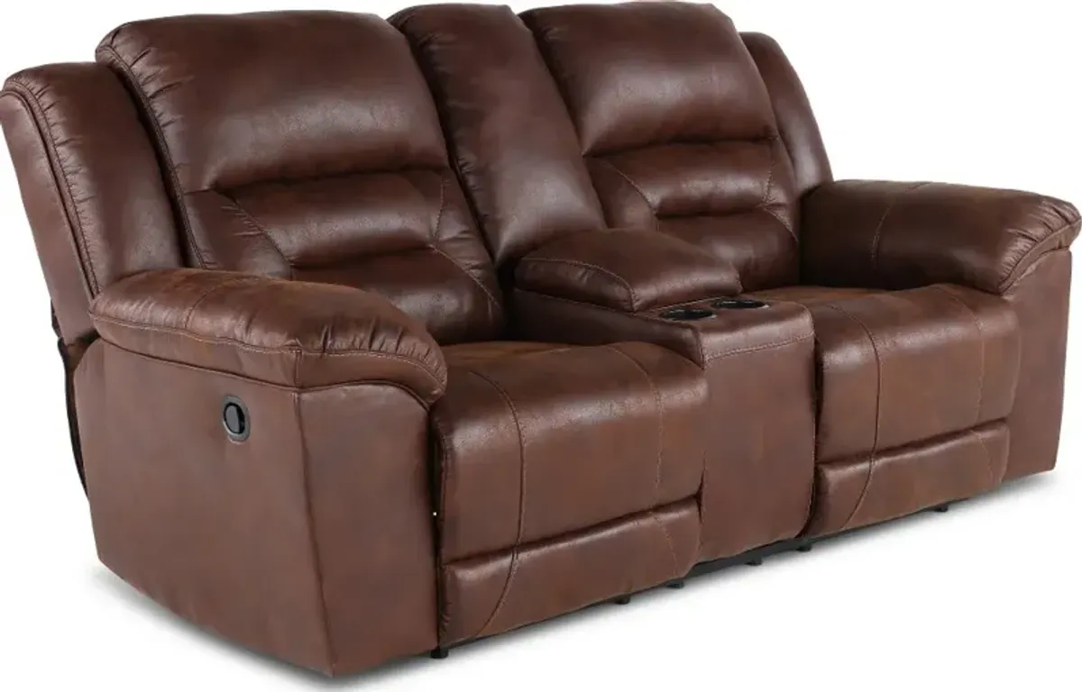 Stoneland Chocolate Brown Casual Reclining Love Seat with Center...