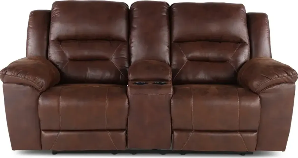 Stoneland Chocolate Brown Casual Reclining Love Seat with Center Console
