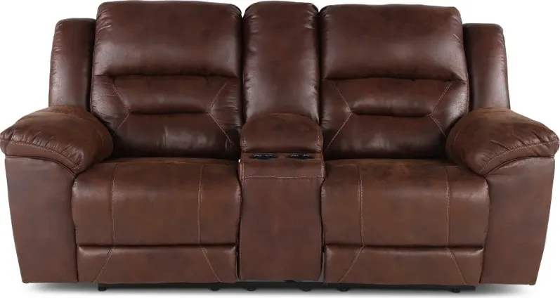 Stoneland Chocolate Brown Casual Reclining Love Seat with Center...