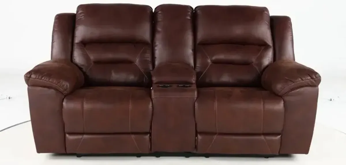 Stoneland Chocolate Brown Casual Reclining Love Seat with Center...