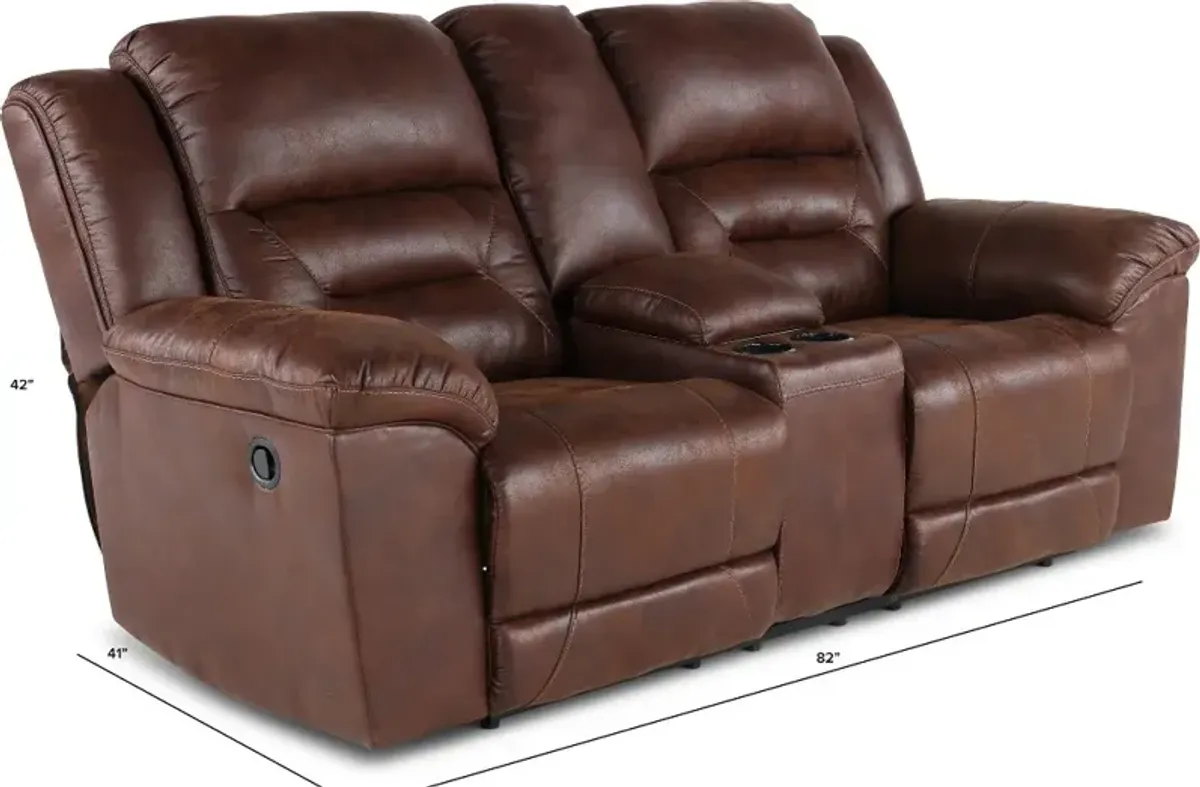 Stoneland Chocolate Brown Casual Reclining Love Seat with Center...