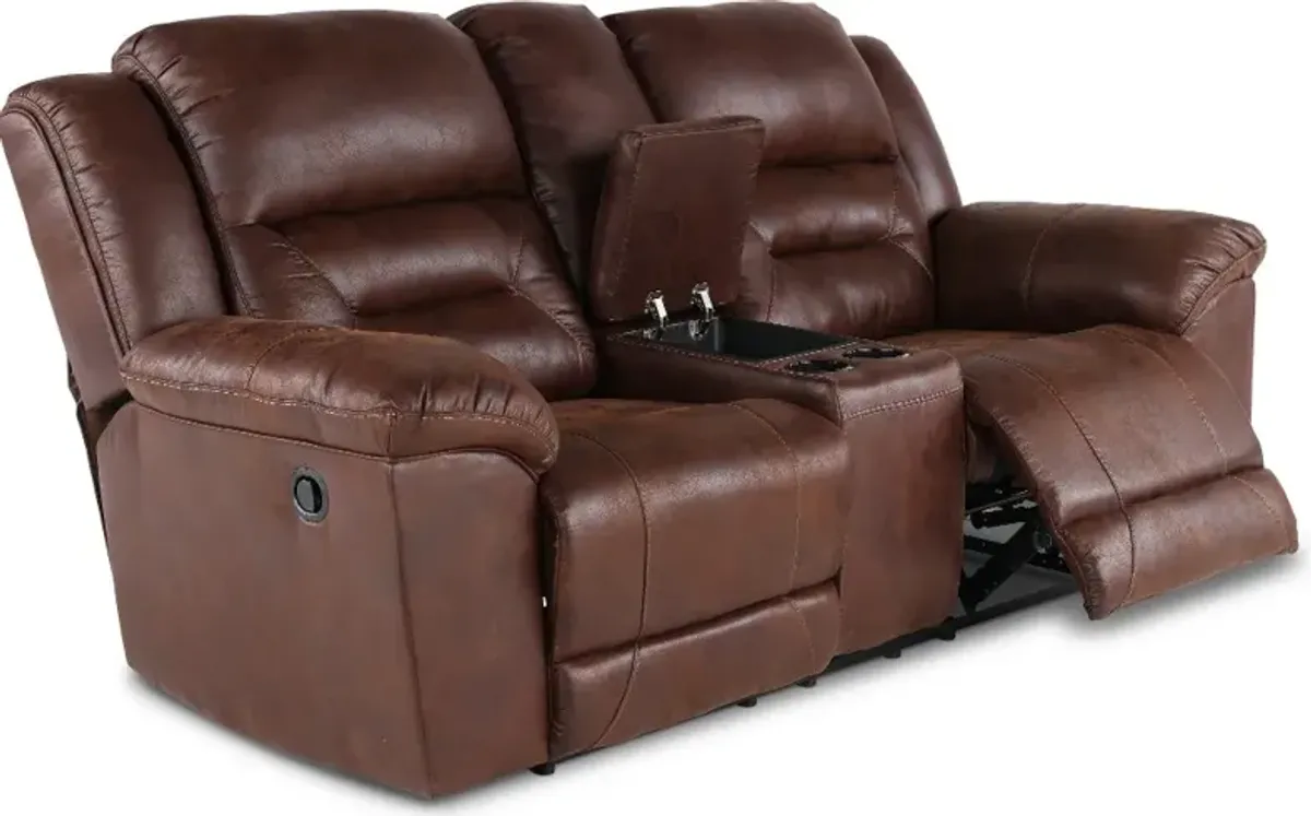 Stoneland Chocolate Brown Casual Reclining Love Seat with Center...