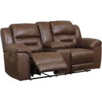 Stoneland Chocolate Brown Casual Reclining Love Seat with Center...