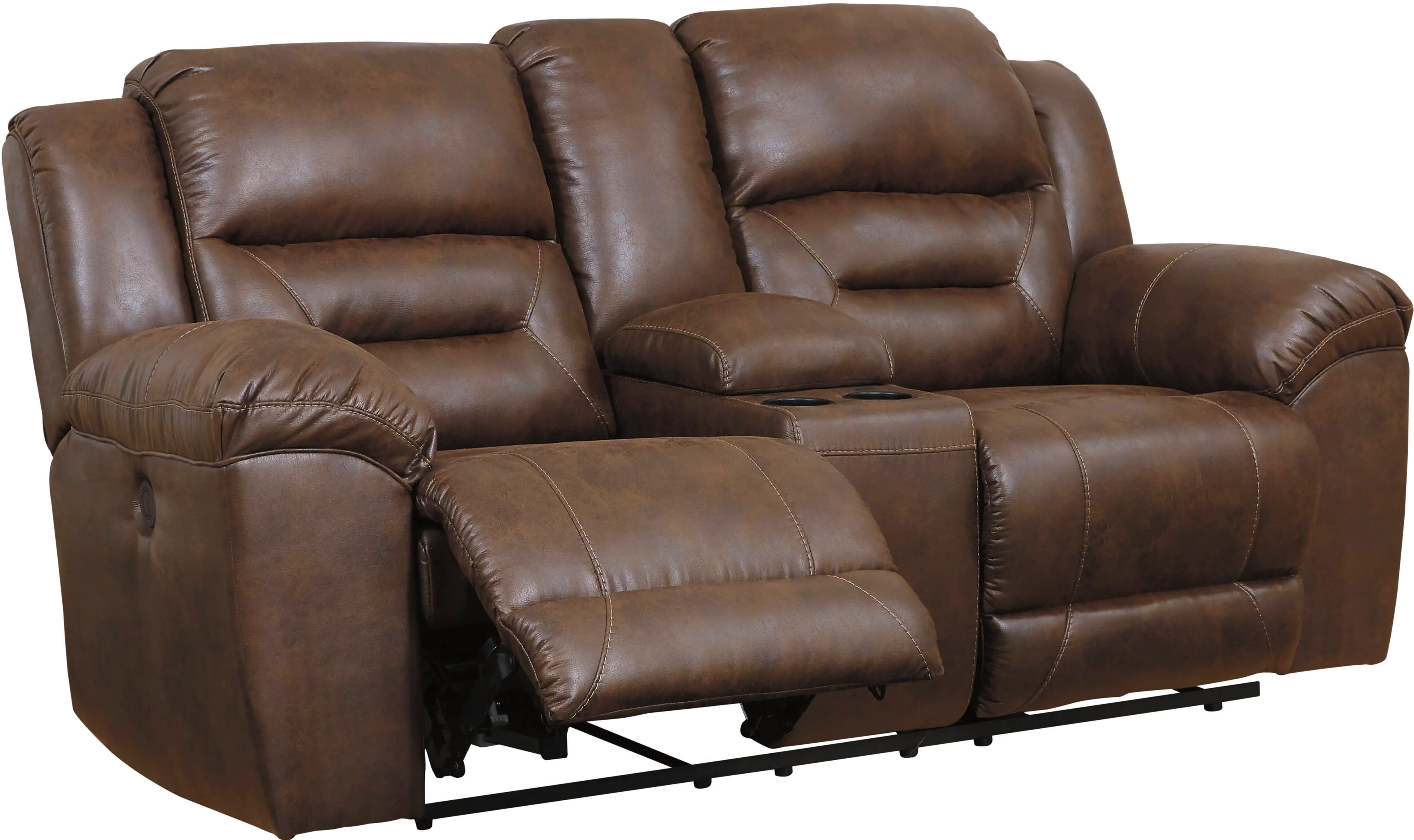 Stoneland Chocolate Brown Casual Reclining Love Seat with Center...