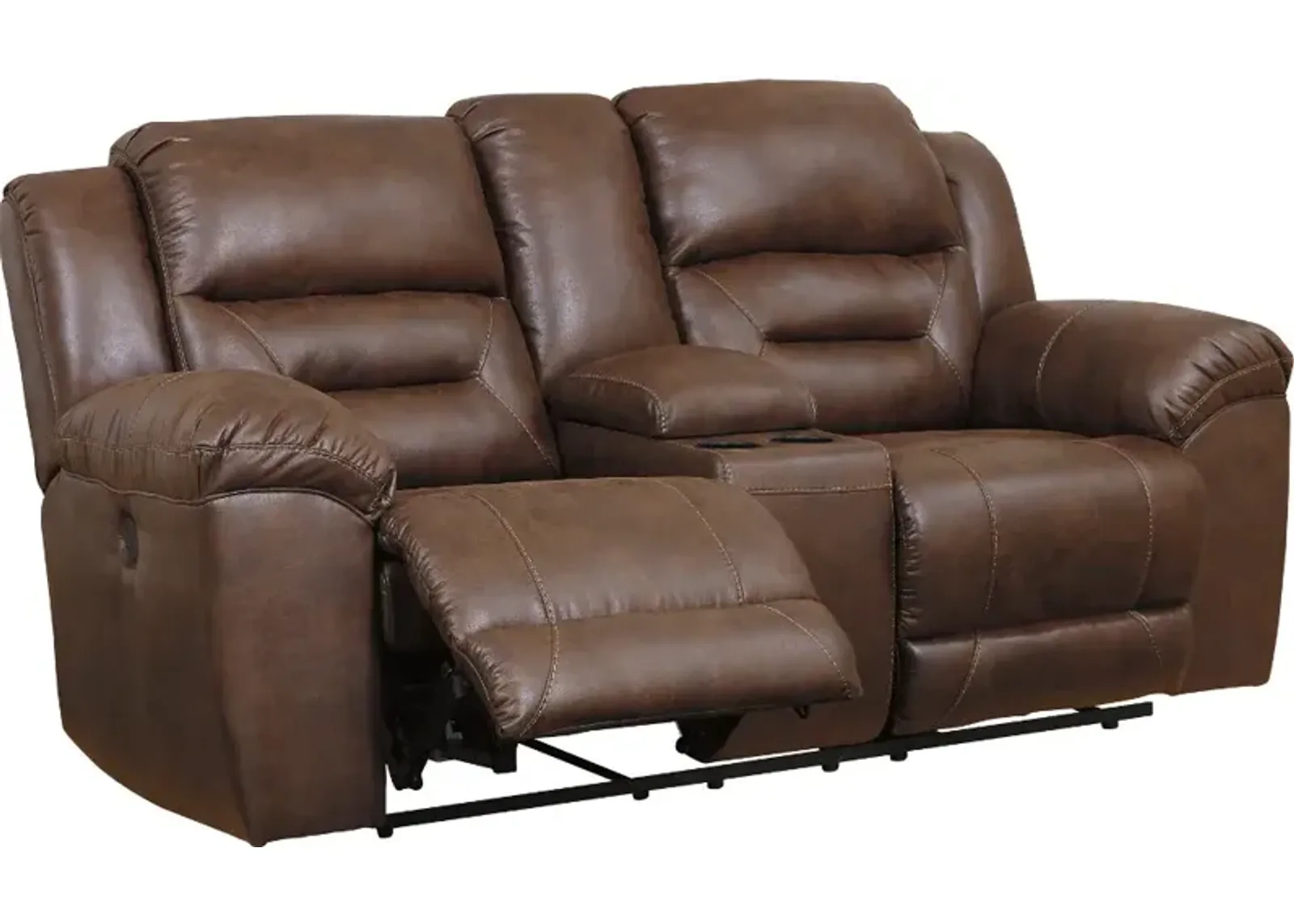 Stoneland Chocolate Brown Casual Reclining Love Seat with Center...