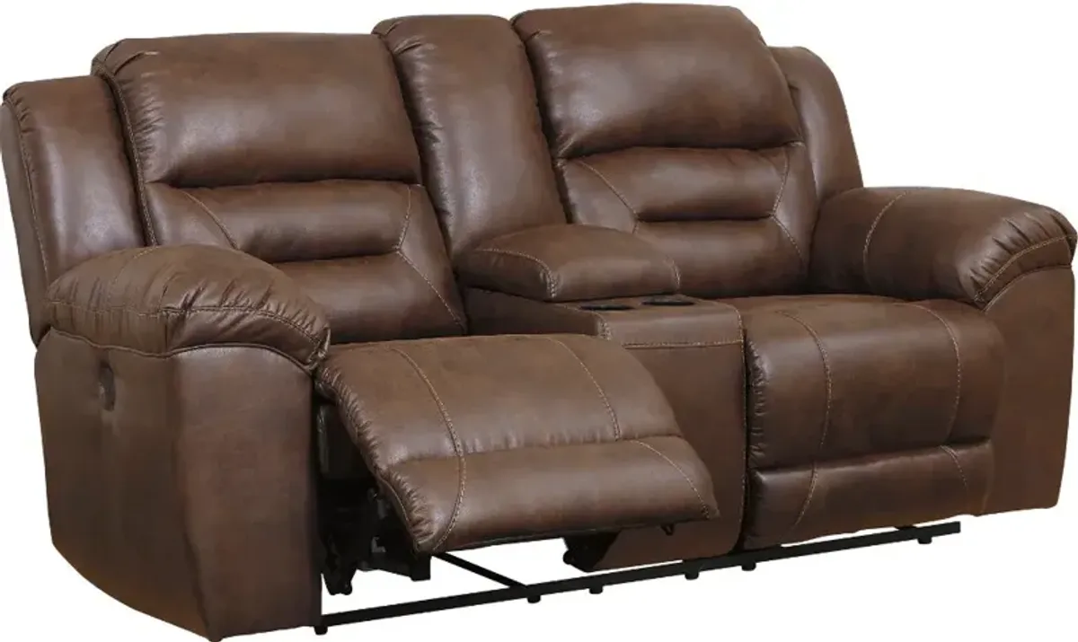 Stoneland Chocolate Brown Casual Reclining Love Seat with Center Console