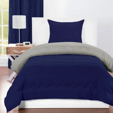 Navy Blue and Gray Twin 3 Piece Bedding Collection - Dublin