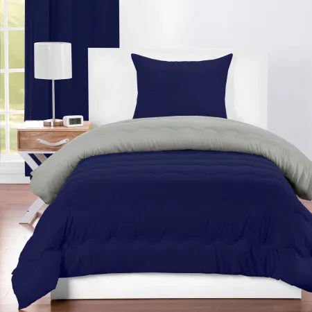 Navy Blue and Gray Twin 3 Piece Bedding Collection - Dublin