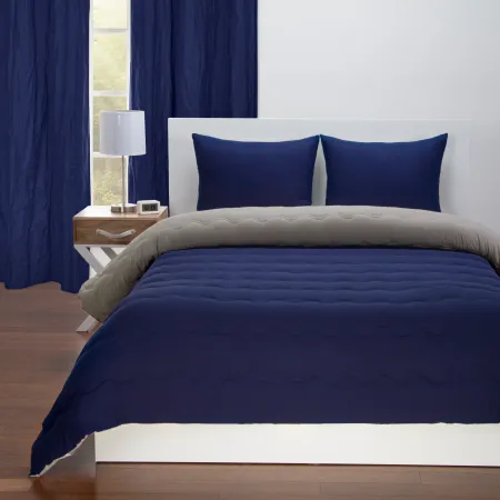 Navy Blue and Gray Full 5 Piece Bedding Collection - Dublin
