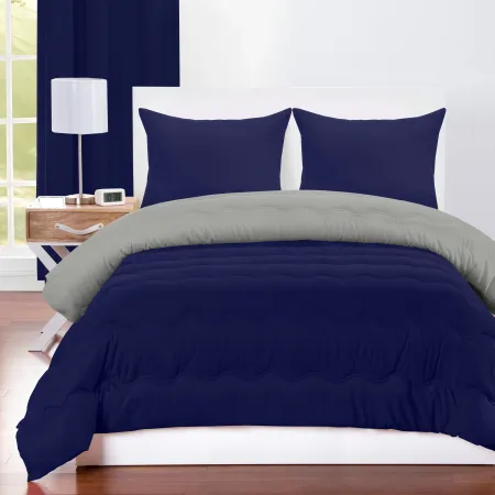 Navy Blue and Gray Full 5 Piece Bedding Collection - Dublin